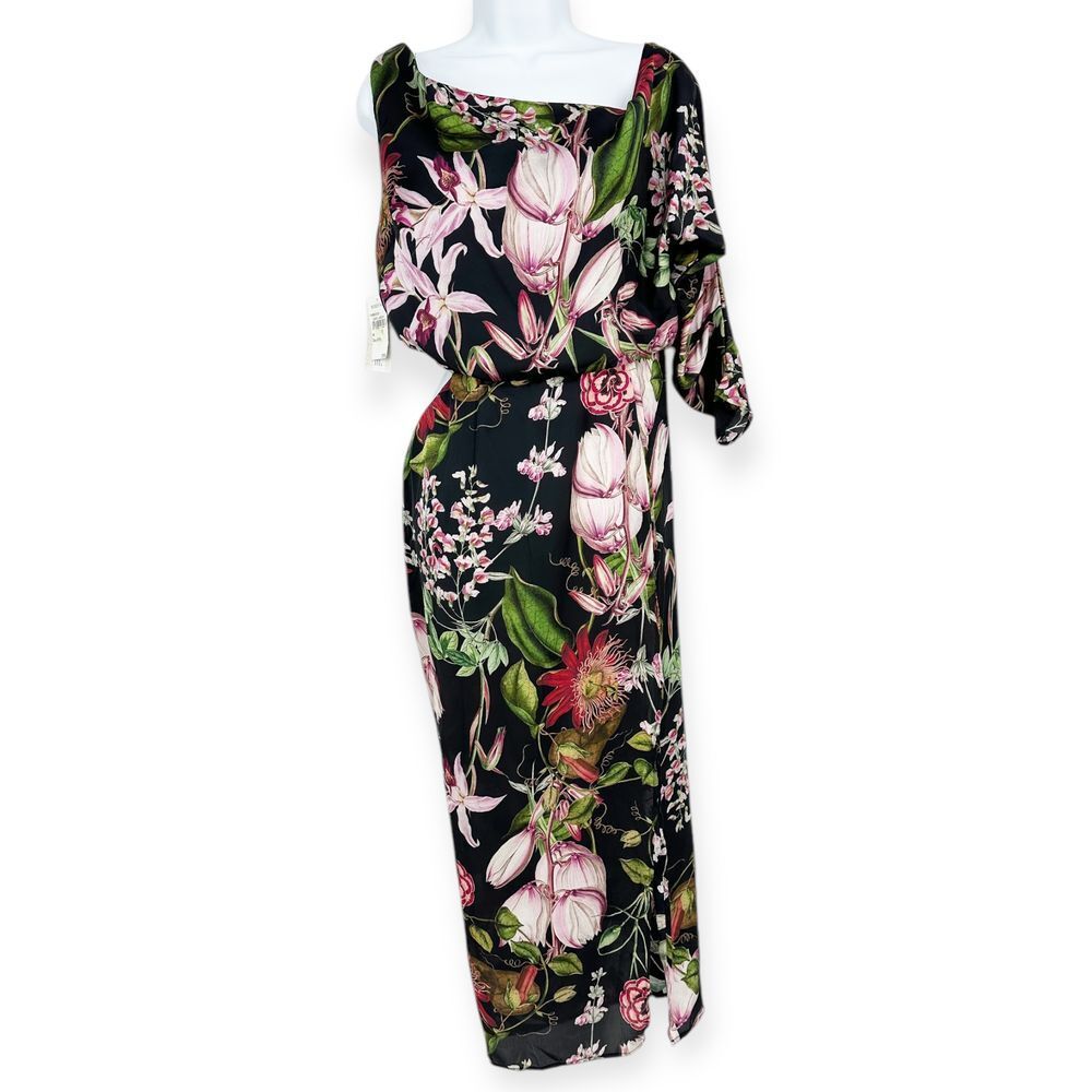 Katie May NWT One Shoulder Floral Print Midi Dress Tropical Botanical Size M‎